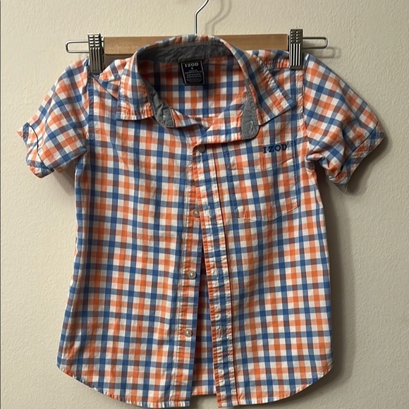 Izod Vibrant Orange and Blue Plaid Button Down Shirt - Picture 1 of 8